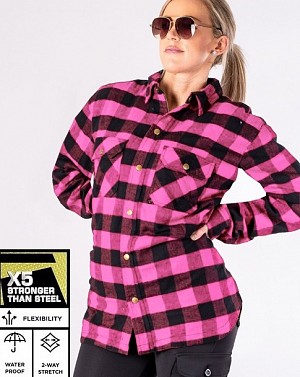 Lady Flannel Ce Approved. Premium Pink Waterproof Motorcycle Shirt