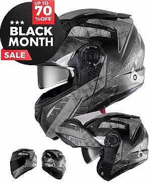 Black Optimus 908 II XSZM GRAY Flip Front Matt Black Openable motorcycle helmet