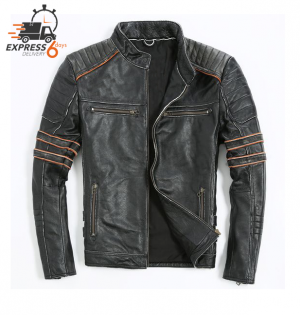 Xpr Ata Windfree Custom Rubbof Black Leather Motorcycle Jacket 09876