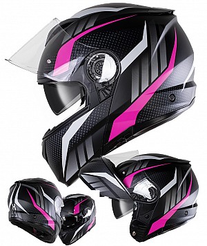Black Optimus 908 Ii Xszm Pink Flip Front Matt Black Openable Motorcycle Helmet